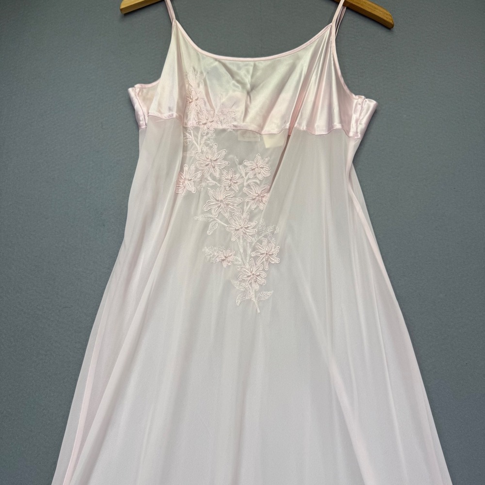 Sophia by Delicates Pink Floral Embroidered Chiffon Nightgown Large WPL READ